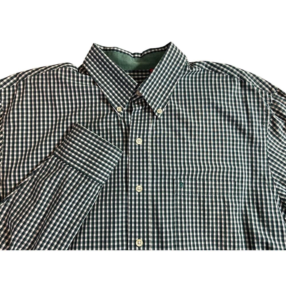 IZOD Mens Size L Green Pliad Button Up Long Sleeve Sleeve Cotton Shirt Pocket